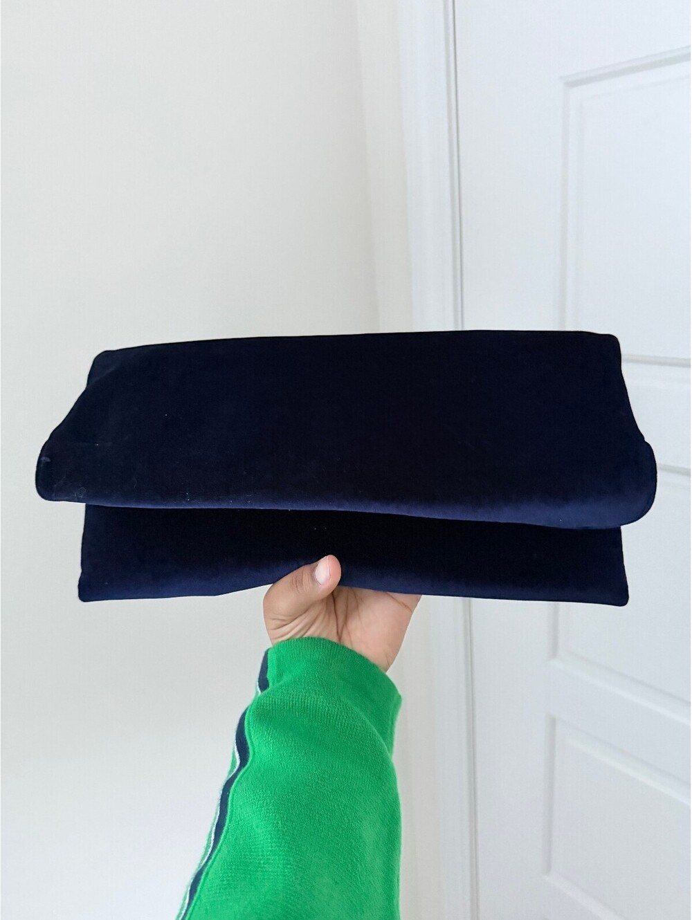 Formal Anthropologie Augustine Navy Blue Velvet Clutch Bag Gold Hardware Purse